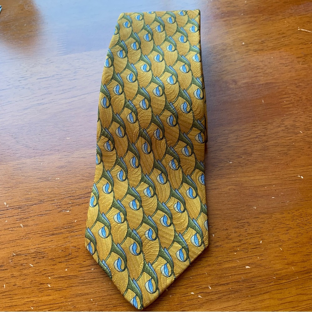 Vintage Robert Talbott Silk Tie Hand sewn Gold Blue Classic Designer